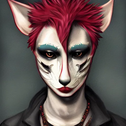 Image similar to Beautiful portrait digital painting, oil painting, anthro anthropomorphic animal androgynous , at a lake anarchist anarcho-punk Punk Punk outfit. furaffinity, artstation