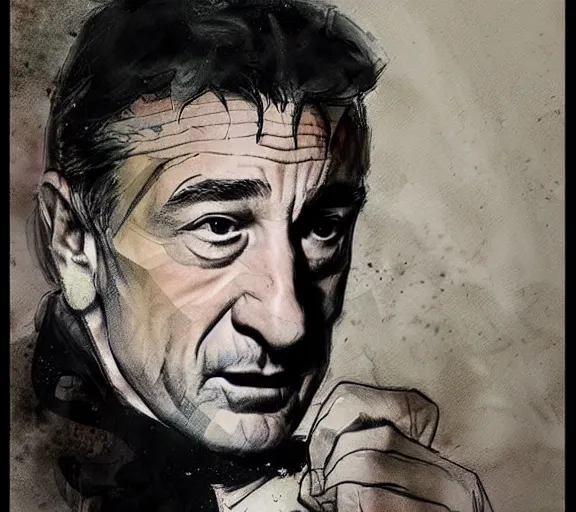 Image similar to a hyper-detailed sketch of Robert DeNiro by Craig Mullins