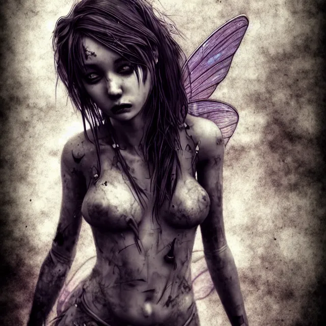 Image similar to full body pose, beautiful adult anarchy fairy, dirty, grungy, grunge, highly detailed, 4 k, hdr, smooth, sharp focus, high resolution, award - winning photo, artgerm, photorealistic