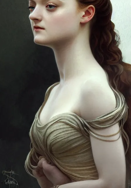 Image similar to sansa dakota fanning, intricate, elegant, highly detailed, digital painting, artstation, concept art, smooth, sharp focus, illustration, art by artgerm and greg rutkowski and alphonse mucha and william - adolphe bouguereau