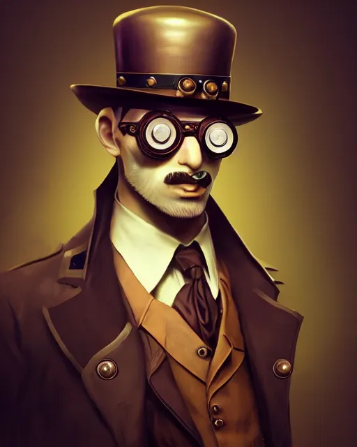 Image similar to steampunk male pepe portrait, handsome, steampunk hat, detective coat, steampunk monocle, complex 3 d render by ilya kuvshinov, peter mohrbacher, greg rutkowski, ryohei hase, dramatic lighting, intricate, highly detailed, sharp focus, luminous, unreal engine, blender, artstation, masterpiece, ray tracing