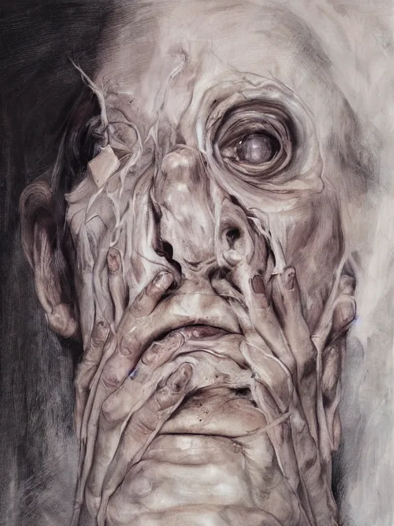 Image similar to twisted ghostly face, portrait by jenny saville, cryptid, spirit, calm, serenity, relaxed