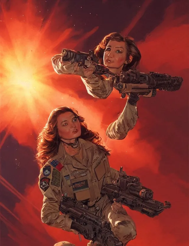 Image similar to a brown - haired woman in a military uniform hovering in the air glowing with red light and crackling energy, by frank fazetta and moebius, trending on artstation, digital art, 4 k resolution, detailed, high quality, sharp focus, hq artwork, coherent, insane detail, concept art, character concept, character full body portrait