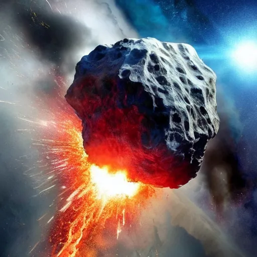 Image similar to an asteroid is crashing into earth. movie. cinematic. epic. huge explosion. particle effects. molten. octane renderer.