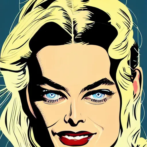 Prompt: vector art oil on canvas margot robbie by artgem by brian bolland by alex ross by artgem by brian bolland by alex rossby artgem by brian bolland by alex ross by artgem by brian bolland by alex ross