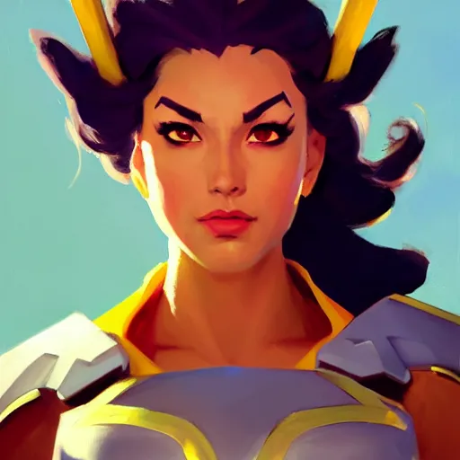 Image similar to Greg Manchess portrait painting of SheRa as Overwatch character, medium shot, asymmetrical, profile picture, Organic Painting, sunny day, Matte Painting, bold shapes, hard edges, street art, trending on artstation, by Huang Guangjian and Gil Elvgren and Sachin Teng