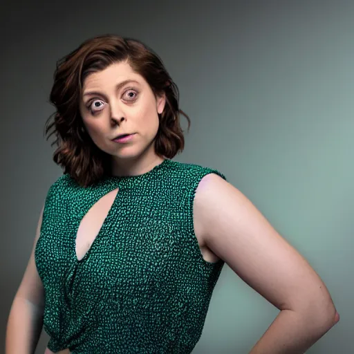 Prompt: rachel bloom holding a press conference in her head for all her negative feelings, digital art, 8 k resolution, highly detailed