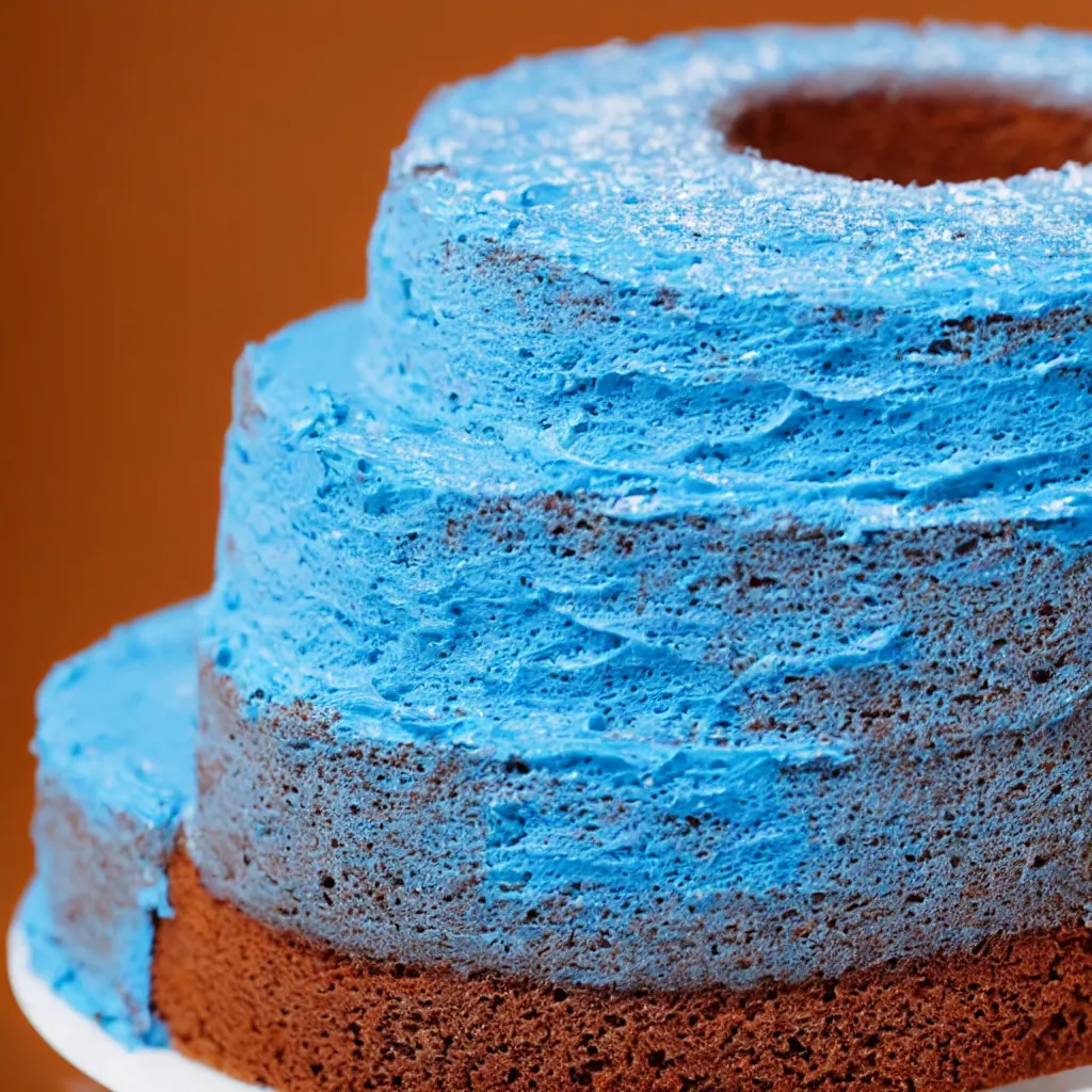 Image similar to close-up photo of cake on top of a blue surface, 8k, high detail, photorealistic, proper shading