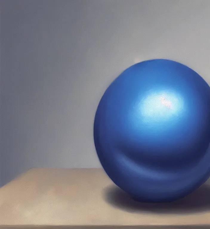 Prompt: a blue ball on a table, digital artwork by Wlop and Feng Zhu