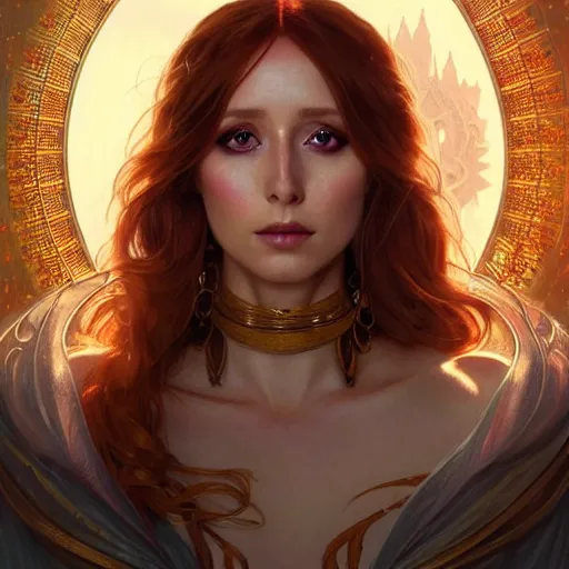 Prompt: Elçin Sangu as a fantasy magic woman portrait, sci-fi, amber eyes, face, long hair, fantasy, intricate, elegant, highly detailed, digital painting, artstation, concept art, smooth, sharp focus, illustration, art by artgerm and greg rutkowski and alphonse mucha