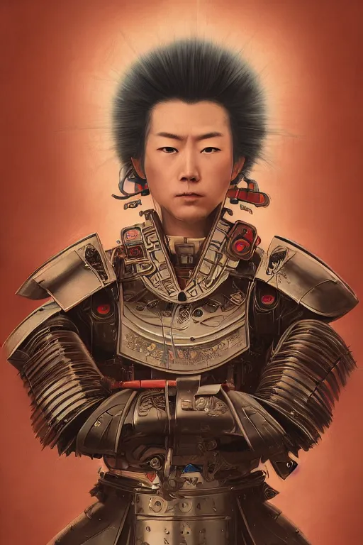 Image similar to a portrait of a japanese samurai robot illustrated by miyazaki by karol bak, james jean, tom bagshaw, rococo, sharp focus, trending on artstation, cinematic lighting, hyper realism, octane render, 8 k, hyper detailed, vivid, ultra detailed, highly detailed