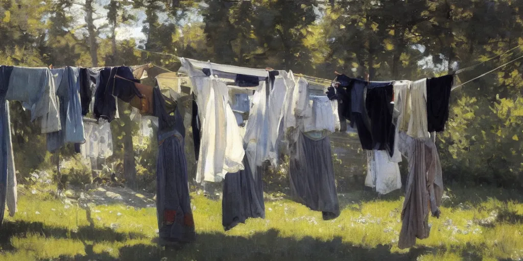 Image similar to laundry line in the sun, jeremy lipking, anders zorn, krøyer