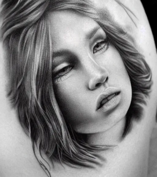 Prompt: a beautiful girl portrait at amazing nature and mountains, realism tattoo, in the style of den yakovlev, black and white, hyper realistic, highly detailed