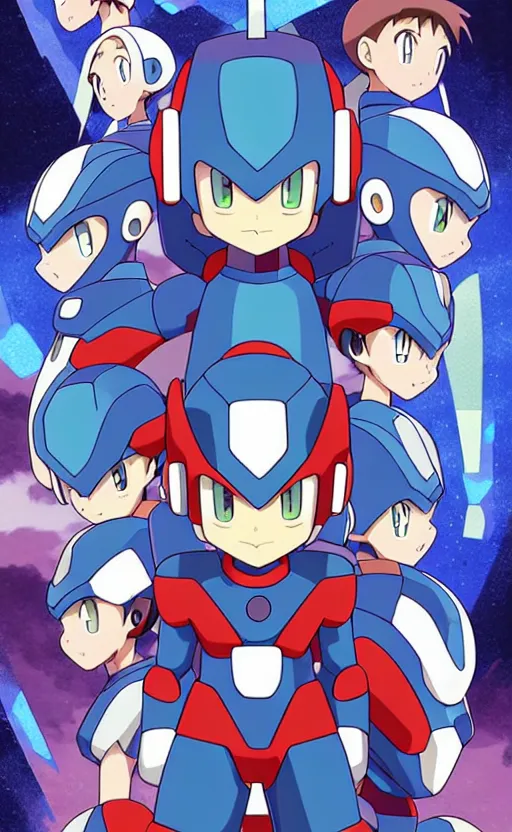 Prompt: a megaman battle network card from 1 9 5 0, illustration, concept art, anime key visual, trending pixiv fanbox, by wlop and greg rutkowski and makoto shinkai and studio ghibli and kyoto animation and ken sugimori, symmetrical facial features, cute digital virus, box art