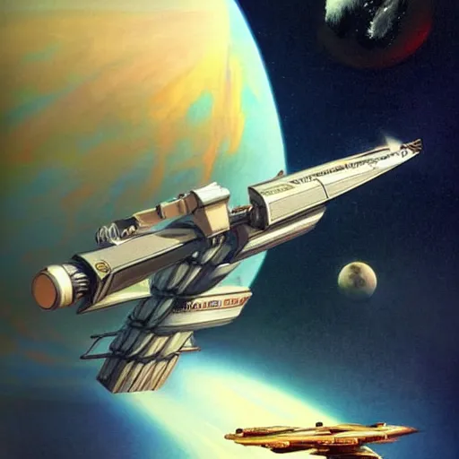 Prompt: a beautiful picture of a spaceship docking to a space station by Boris Vallejo trending on Artstation