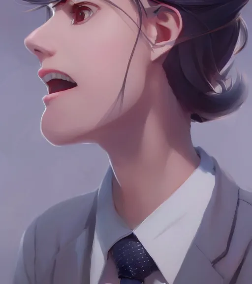 Prompt: a girl in a business, close up, sharp focus, red necktie and grey hair, digital painting, by tran ross and jordan grimmer and greg rutkowski, anime art, artstation, hd, smooth,