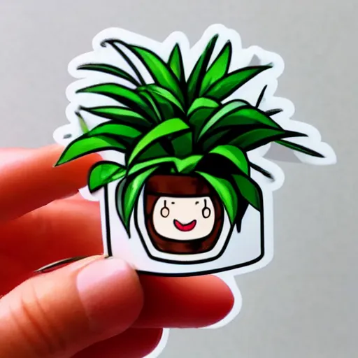 Prompt: die cut sticker of cute anime chibi smiling potted houseplant drawn by artgerm