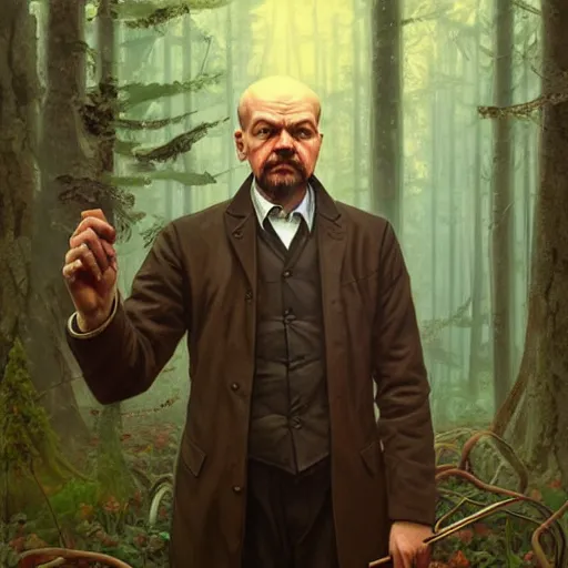 Prompt: photo of vladimir lenin is an octopus in the forest, highly detailed, digital painting, artstation, smooth, sharp focus, illustration, art by artgerm and greg rutkowski and alphonse mucha