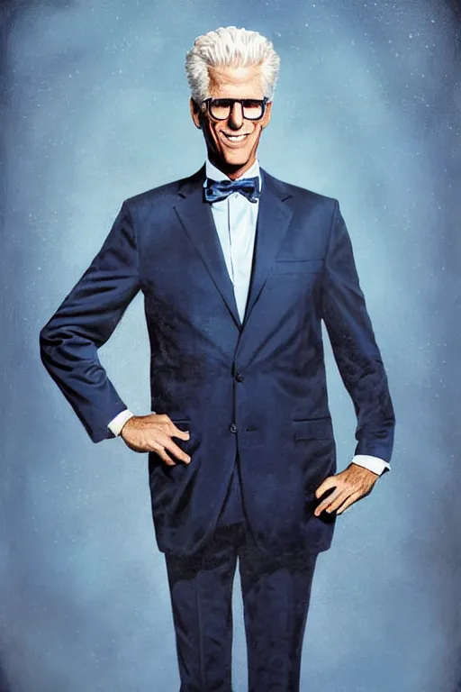 Image similar to a painting of ted danson in the good place, art by robin eley