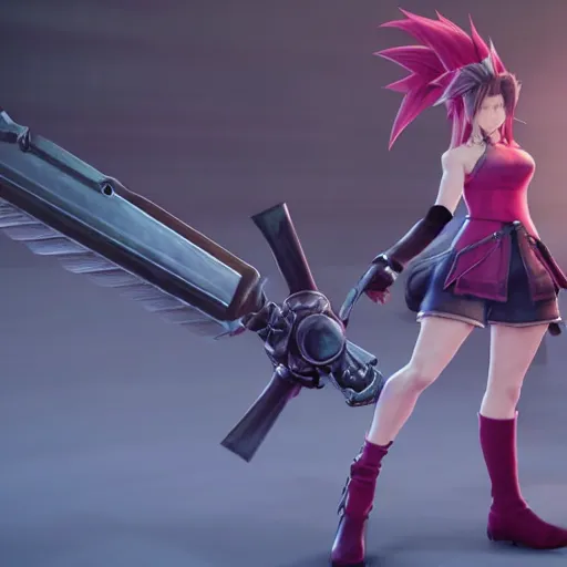 Prompt: final fantasy 7 aerith doing a limit break attack in battle. unreal engine 5 extreme detail render