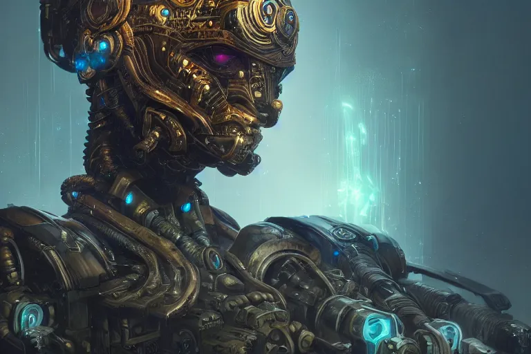 Image similar to mech warrior face, female, fantasy, circuitry, explosion, dramatic, intricate, elegant, highly detailed, digital painting, artstation, concept art, smooth, sharp focus, illustration, art by Gustave Dore, octane render