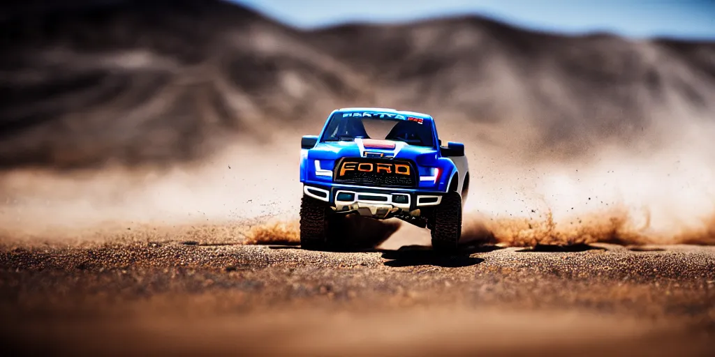 Image similar to Hot Wheels, Ford F-150 Raptor, cinematic, Maxxis, 8k, depth of field, bokeh. DAKAR