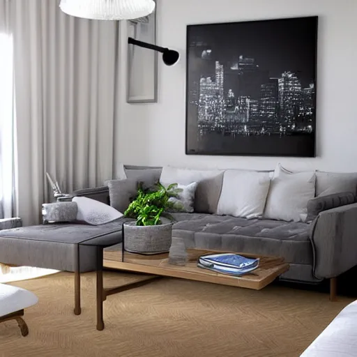 Image similar to photorealistic living room