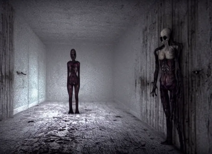 Prompt: a horror movie, liminal space, nightmare fuel, grotesque, cursed, found footage, necromorph, silent hill