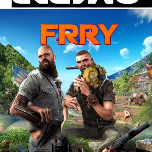 Prompt: far cry game in year 2 0 3 8, realistic photo of title page of game magazine