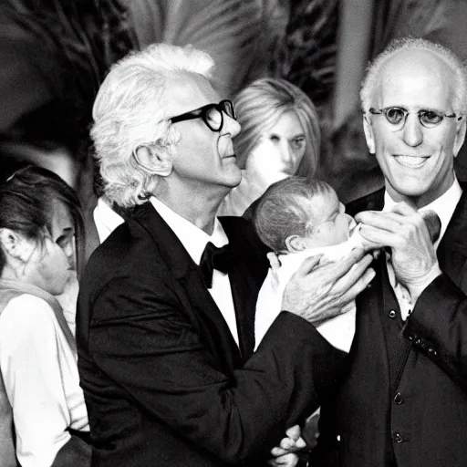 Prompt: Ted danson holding Larry David like a newborn