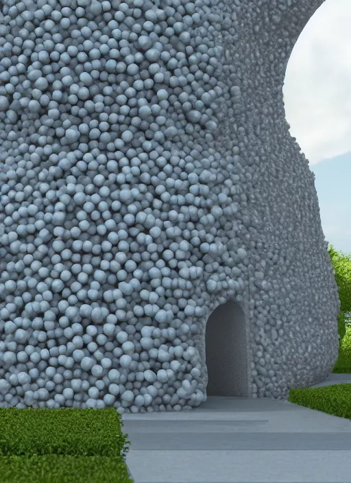 Image similar to highly detailed realistic architecture 3 d render of a futurisctic stele made from balls standing in a city park, archdaily, made in unreal engine 4 octane render