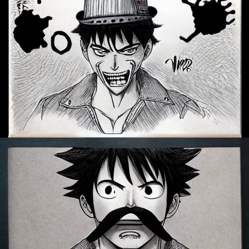 Image similar to [ luffy mustache ] ( by kim jung gi ) ( by kentaro miura )