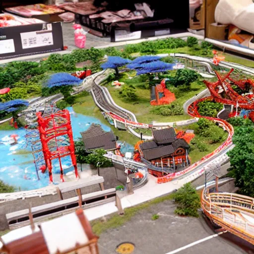Image similar to a miniature diorama model of a Japanese theme park