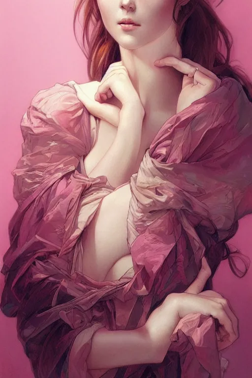 Prompt: ultra realistic illustration, european woman drawing, pink background, elegant, highly detailed, digital painting, concept art, smooth, sharp focus, illustration, art by artgerm and greg rutkowski and alphonse mucha