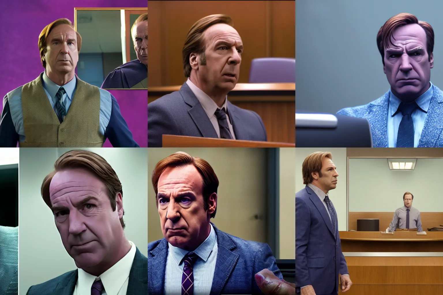 Prompt: Saul Goodman defends Thanos in courtroom, vfx shot, film still 4k