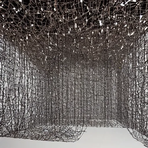 Image similar to fantastical structures by Chiharu Shiota and Yayoi Kusama