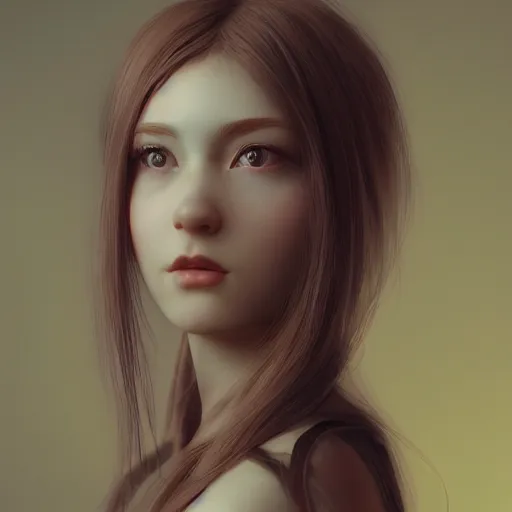 Image similar to girl with long hair, portraits, instagram photo, kodak, portra, by wlop, ilya kuvshinov, krenz, cushart, pixiv, zbrush sculpt, octane render, houdini, vfx, cinematic atmosphere, 8 k, 4 k 6 0 fps, unreal engine 5, ultra detailed, ultra realistic