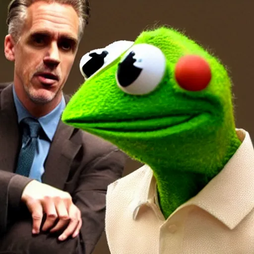 Image similar to Jordan Peterson arguing with Kermit the Frog