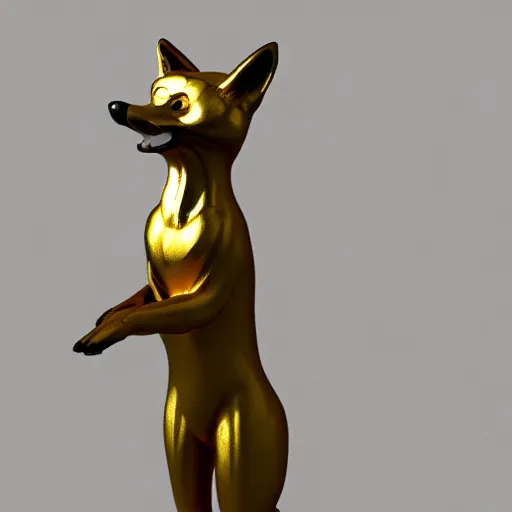 Image similar to gold plated statue of a fox rapping into a microphone trending on artstation