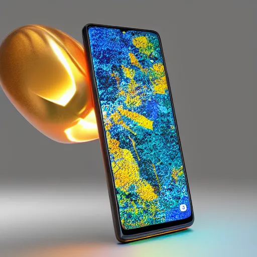 Image similar to samsung galaxy s 2 1 ultra, paper - mache, cinematic, 4 k, spotlight, studio lighting, ray tracing global illumination, shiny, ray tracing reflections, insanely detailed and intricate, hypermaximalist, elegant, ornate, hyper realistic, super detailed