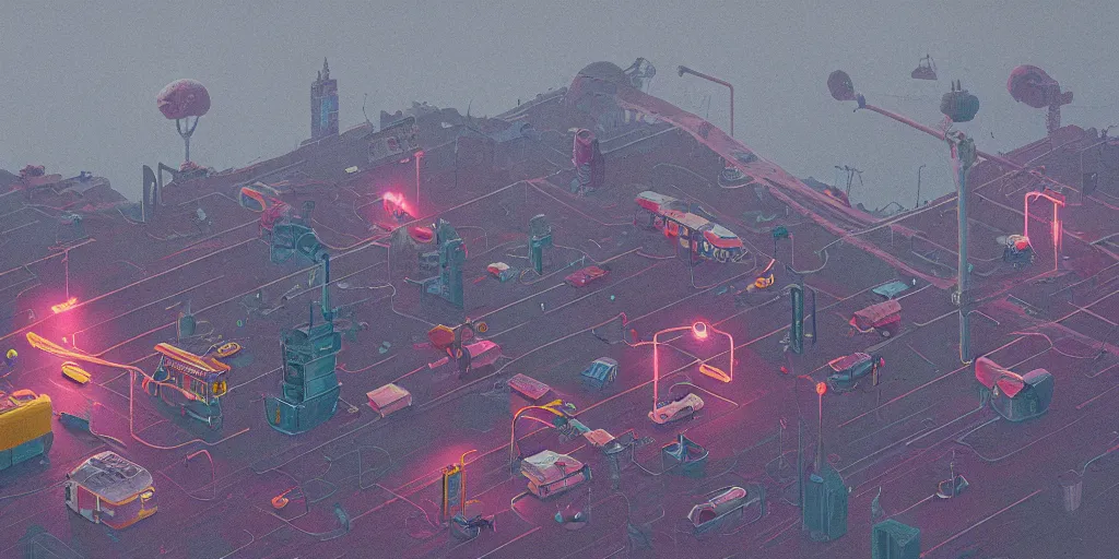 Prompt: a miniature world by simon stalenhag