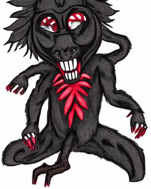 Prompt: a licorice werewolf wearing peppermint pants