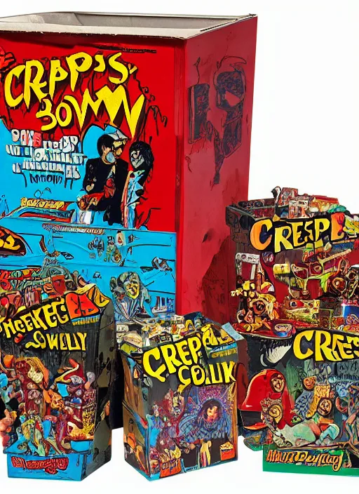 Image similar to a box of creepshow ( 1 9 8 2 ) cereal, 1 9 8 0's, highly detailed