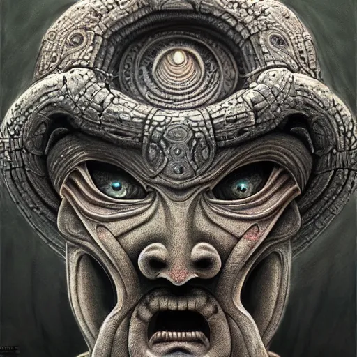 Image similar to naraka buddhist alien demon korean, thailand art, tubular creature, blood vessels, blue eyes, black energy, dystopian surrealism, zdzisław beksinski, symmetry accurate features, very intricate details, high resolution, symmetrical long head, smooth marble surfaces, detailed ink illustration, robot, metal gear, cinematic smooth stone, deep aesthetic, concept art