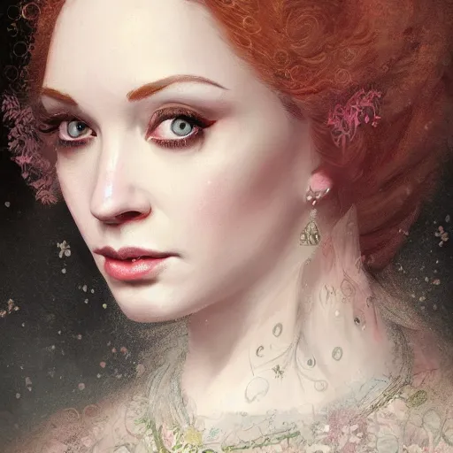 Prompt: a beautiful portrait of christina hendricks as a 1 6 th century noblewoman, fantasy, intricate, elegant, highly detailed, digital painting, artstation, concept art, matte, sharp focus, illustration, luminist and baroque style