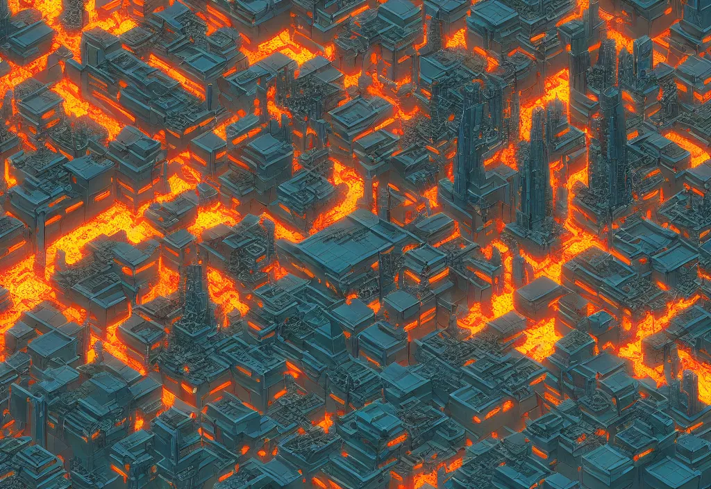 Image similar to a city made out of magma, rendered by simon stalenhag, beeple, makoto shinkai, syd meade, environment concept, digital art, unreal engine, wlop, trending on artstation, low level, 4 k uhd image, octane render