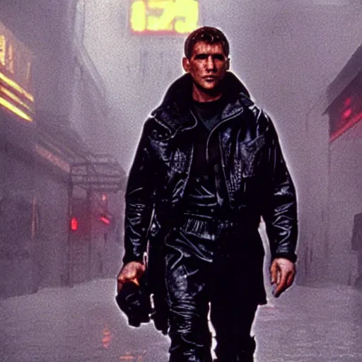Prompt: film still blade runner Officer Deckard wearing Acronym + Nike ACG techwear