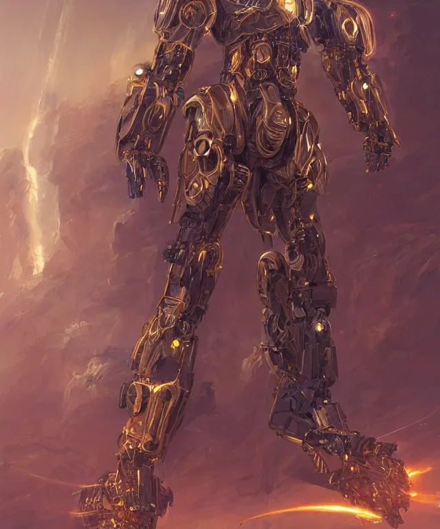 Image similar to a mech weretiger!!, subject centered in the frame, rule of thirds, golden ratio , scifi, intricate glowing mecha armor, elegant, highly detailed cybernetic body, flowing cloak, digital painting, artstation, concept art, smooth, sharp focus, illustration, art by Artgerm and moebius and Peter Mohrbacher