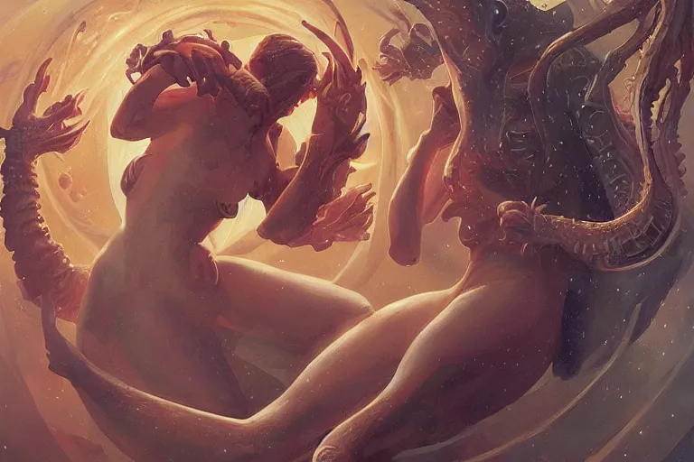 Image similar to space, cthulhu, taoism, painting by greg rutkowski, j. c. leyendecker, artgerm