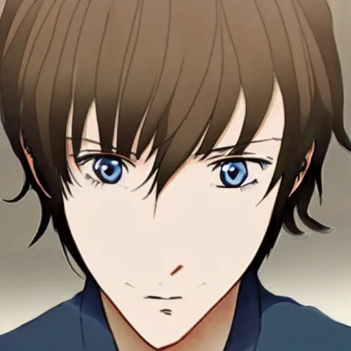 Image similar to anime illustration of young Paul McCartney from the Beatles, wearing a blue check shirt, long sideburns, ufotable